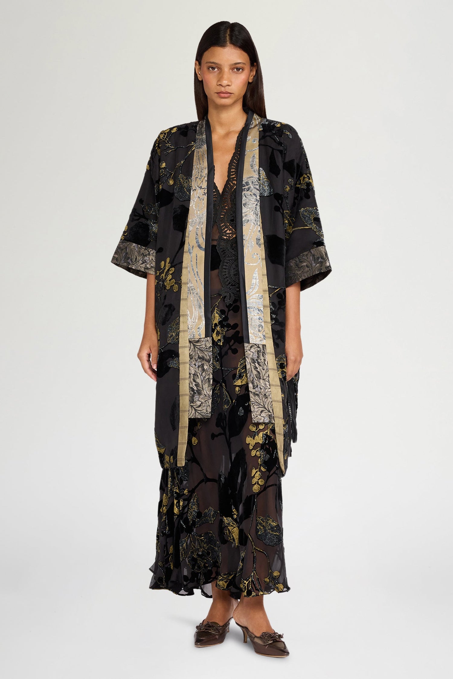 Black and Gold Devoré Kimono
