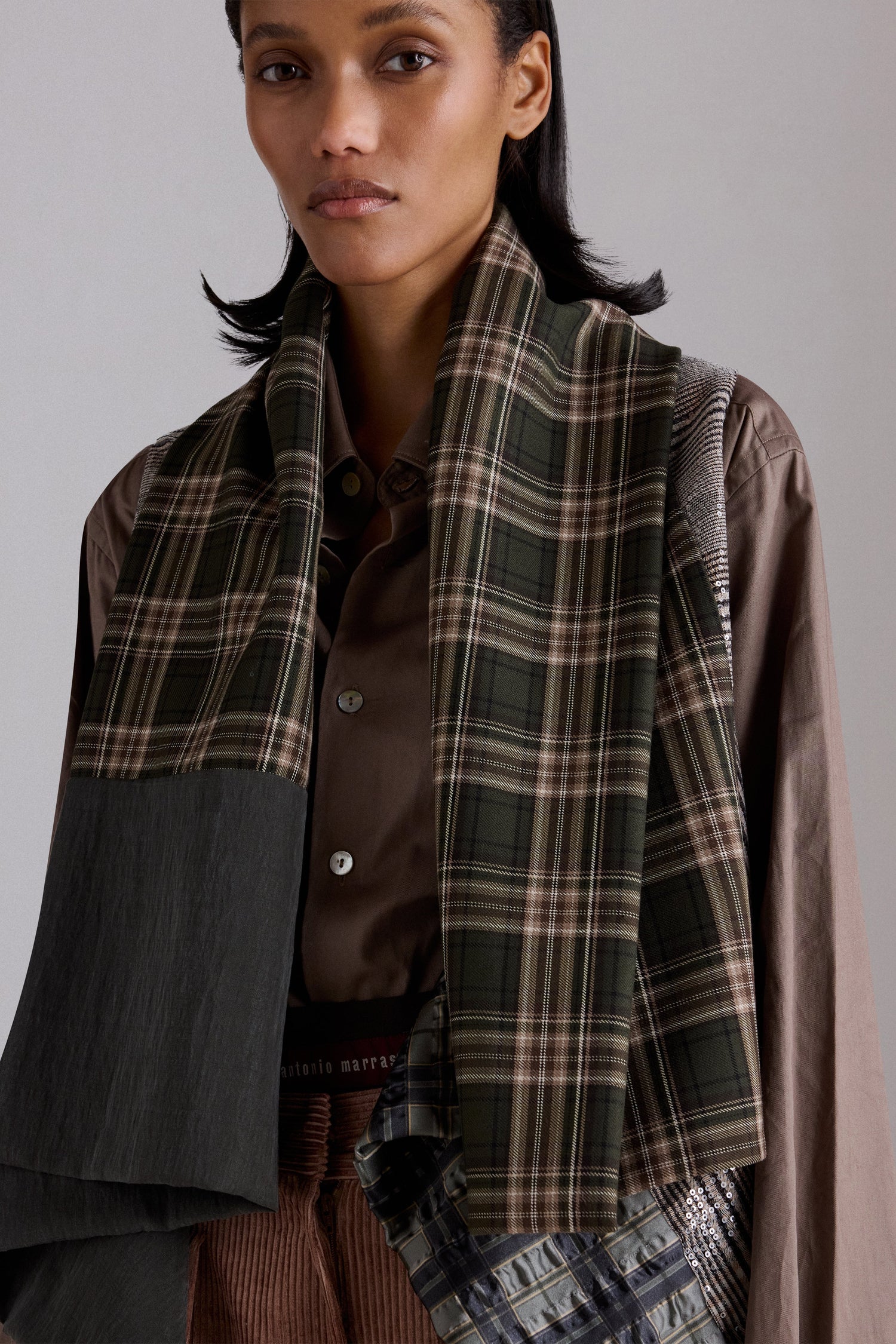 Patchwork Checked Asymmetric Shawl
