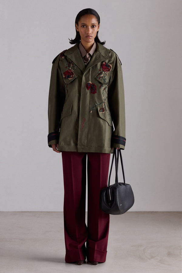 Rose Embroidered Cotton Parka