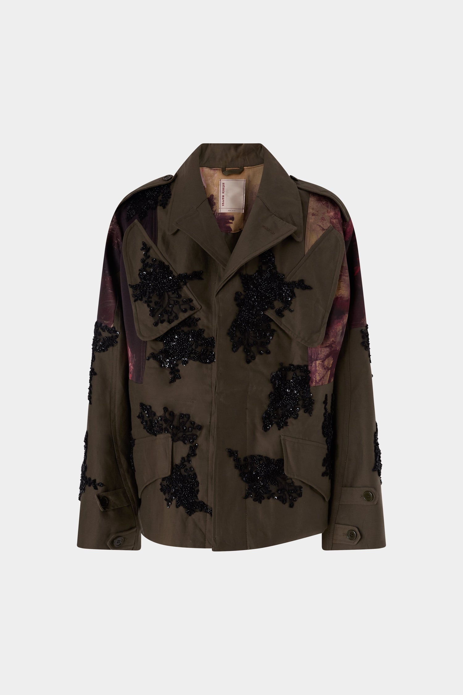 Parka with Beaded Floral Embroidery