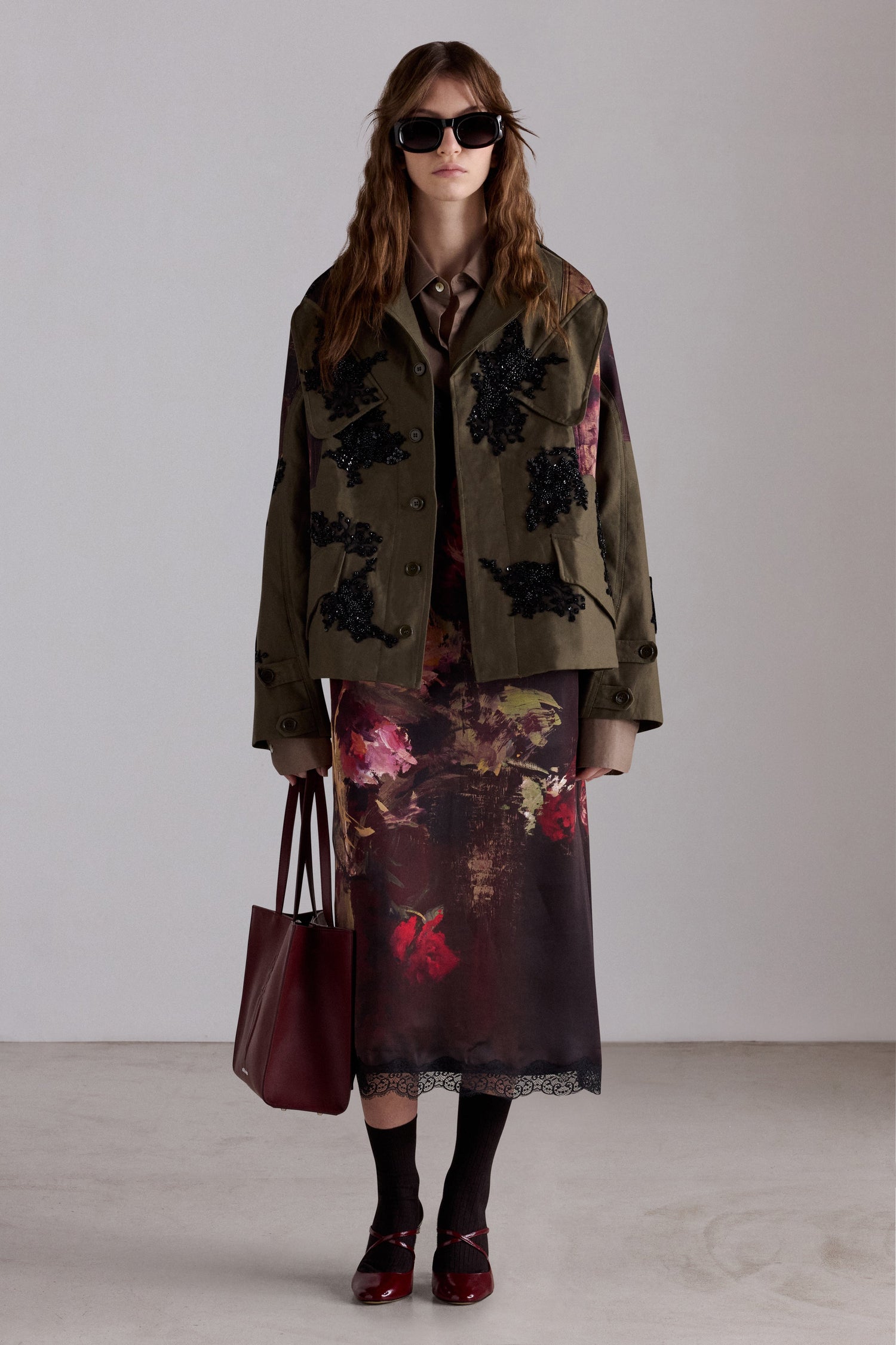Parka with Beaded Floral Embroidery