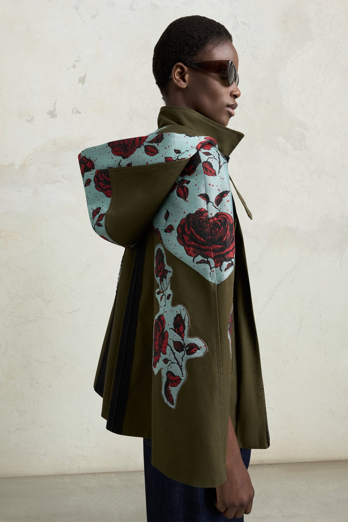 Hooded Parka with Rose Jacquard