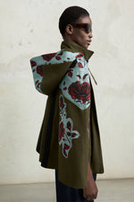 Hooded Parka with Rose Jacquard