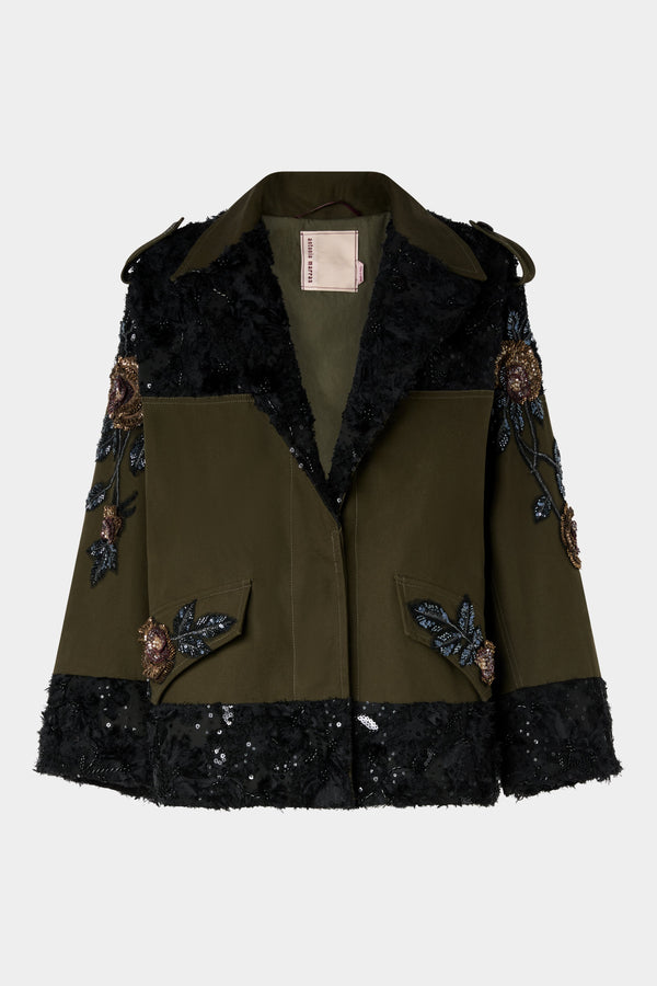 Parka with Embroidered Rose Cape