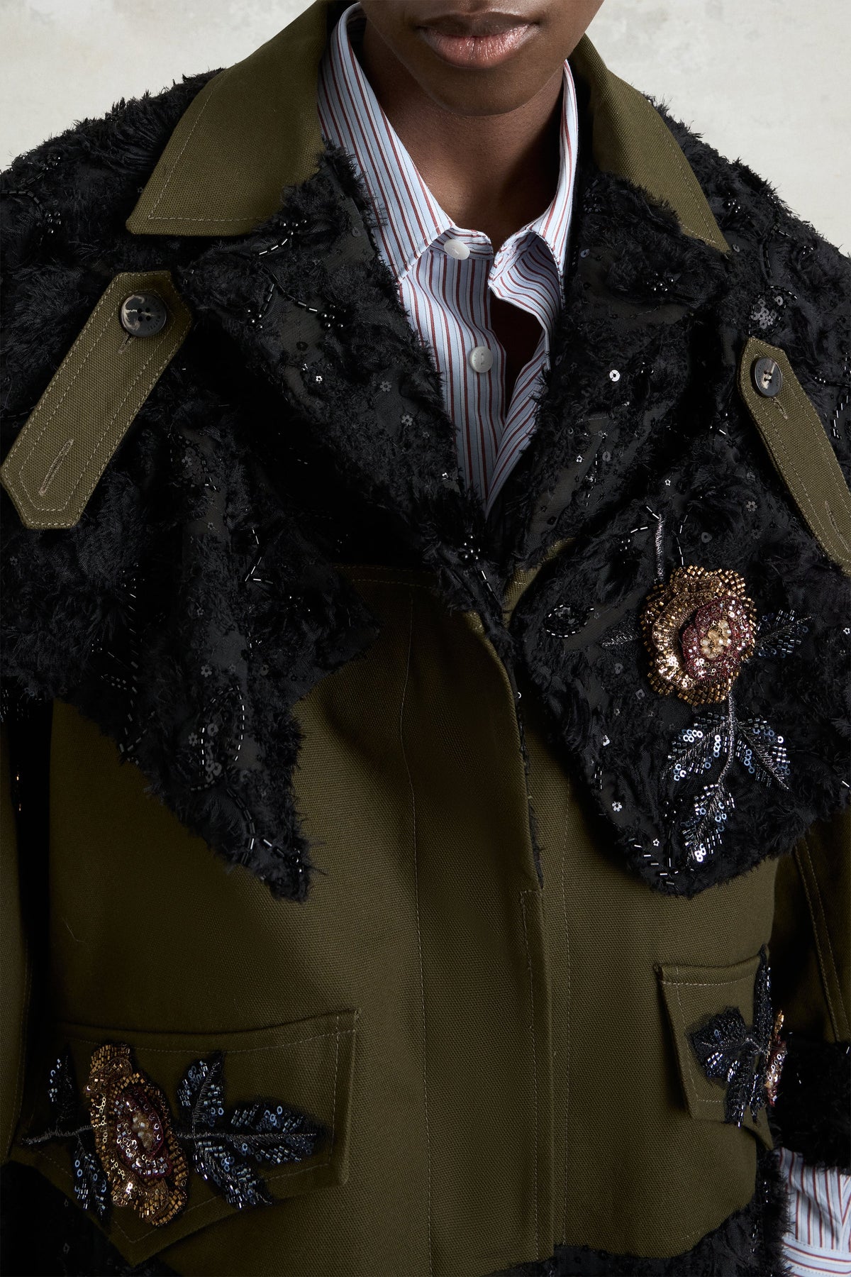 Parka with Embroidered Rose Cape