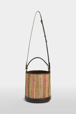 Raffia Bucket Bag with Multicolour Geometric Pattern