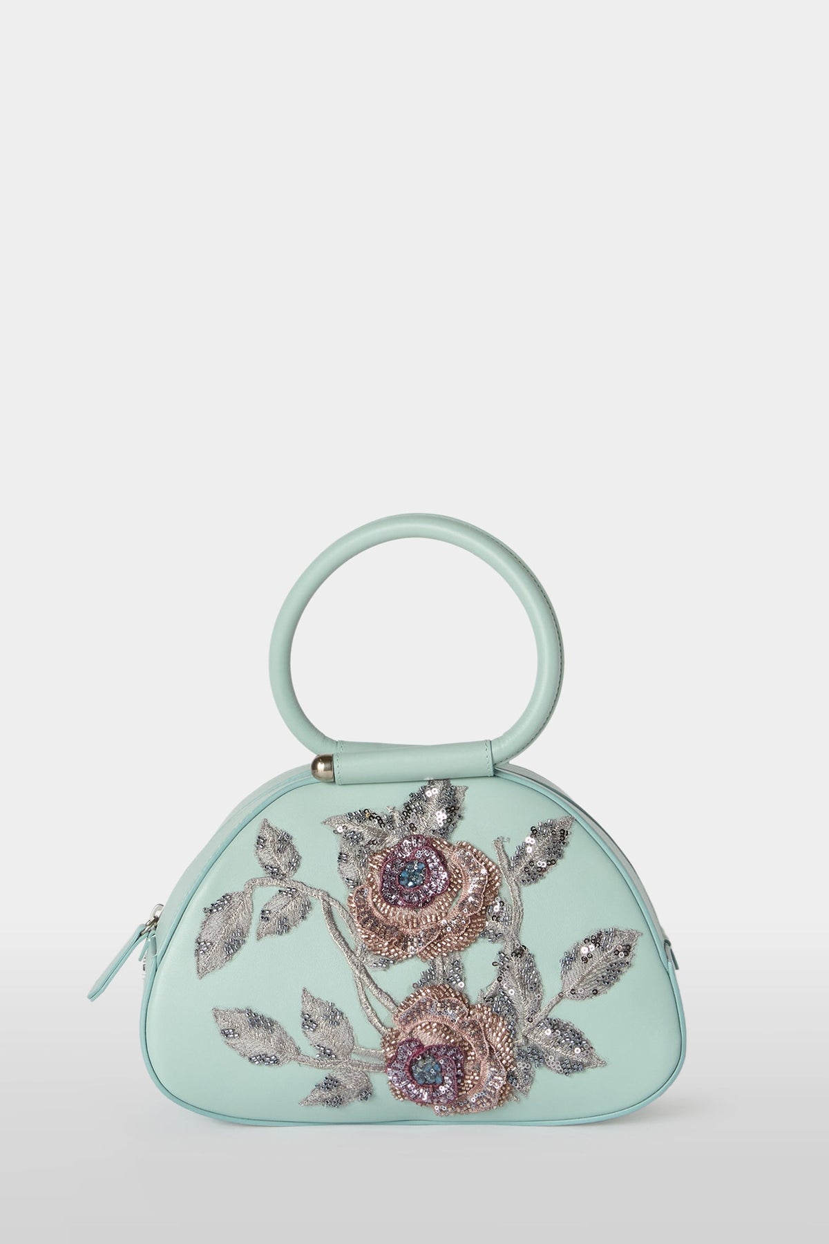 Turquoise Caragol Bag with Floral Sequin Embroidery