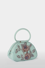Turquoise Caragol Bag with Floral Sequin Embroidery