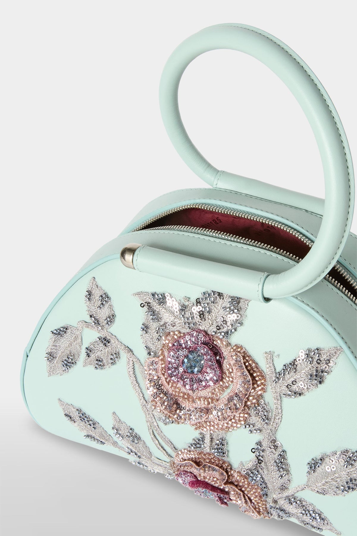 Turquoise Caragol Bag with Floral Sequin Embroidery