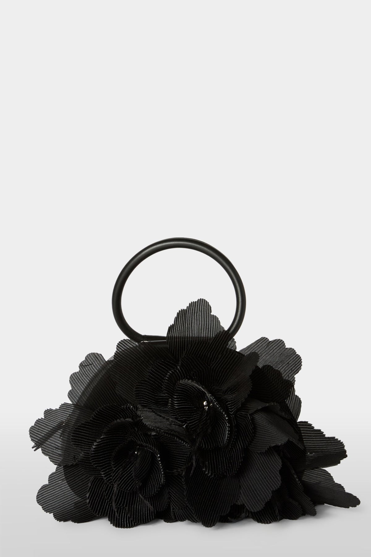 Black Caragol Bag with Plissé Bouquet