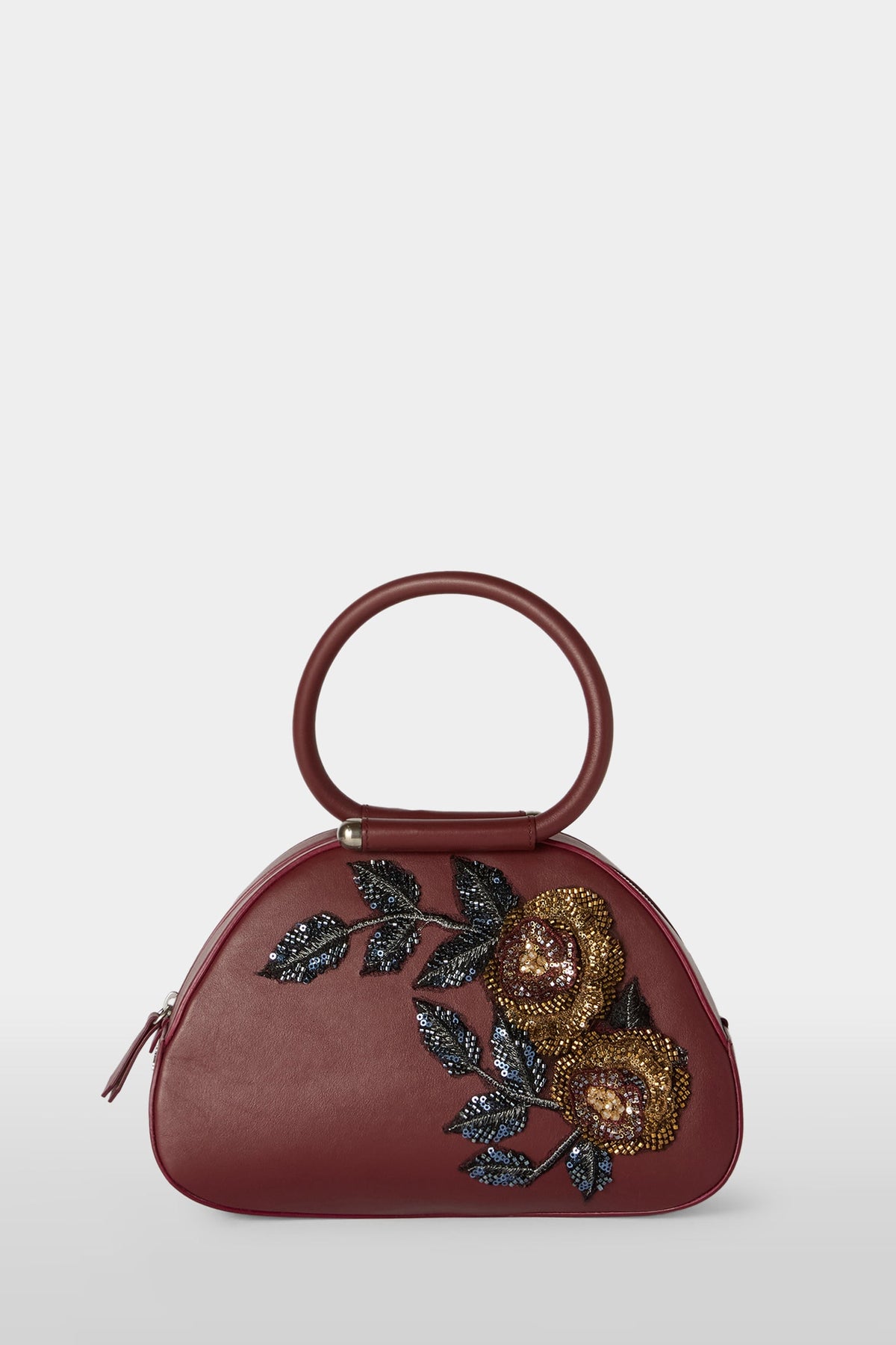 Burgundy Caragol Bag with Floral Sequin Embroidery