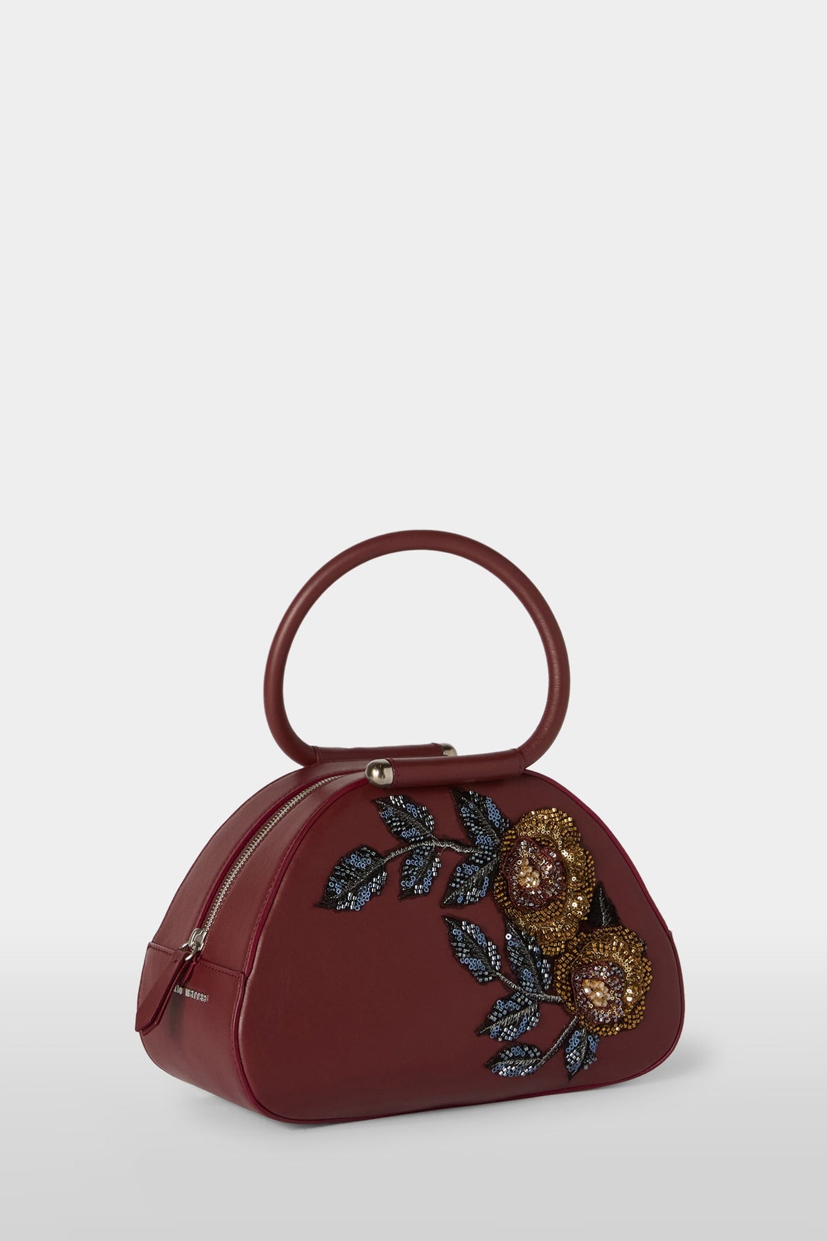 Burgundy Caragol Bag with Floral Sequin Embroidery
