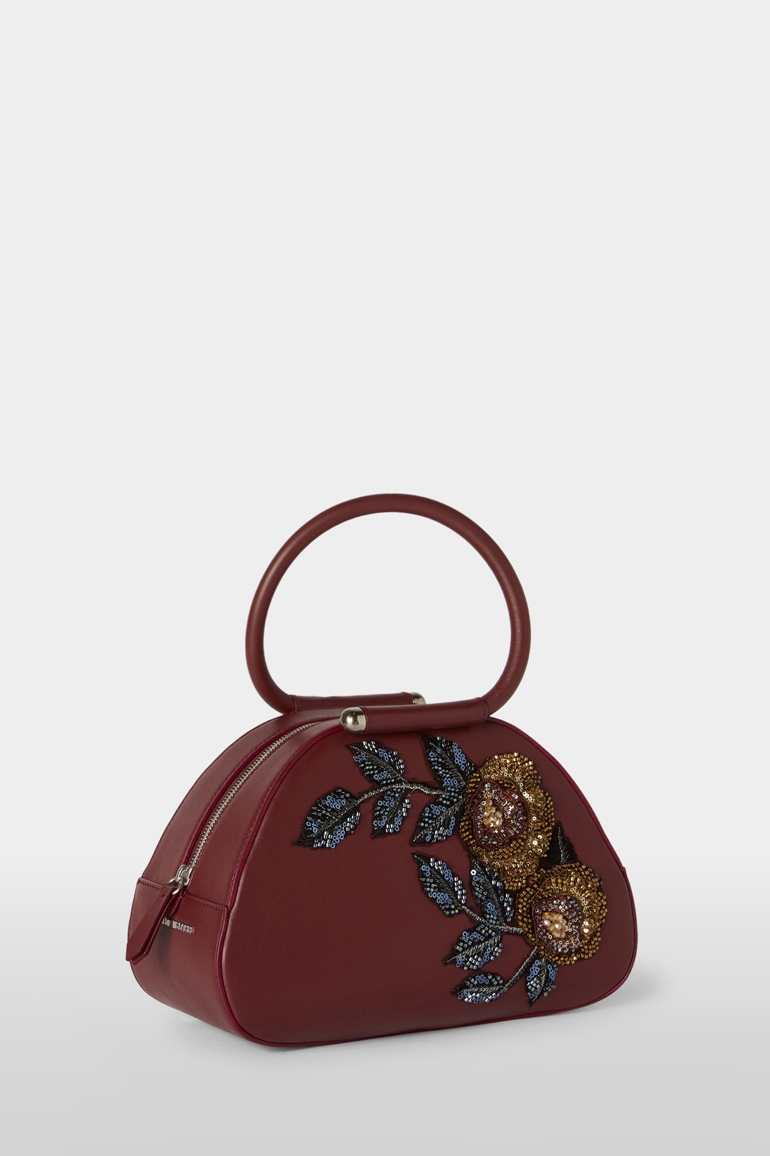 Burgundy Caragol Bag with Floral Sequin Embroidery
