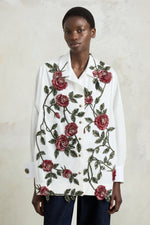 White Floral Embroidered Robespierre Shirt