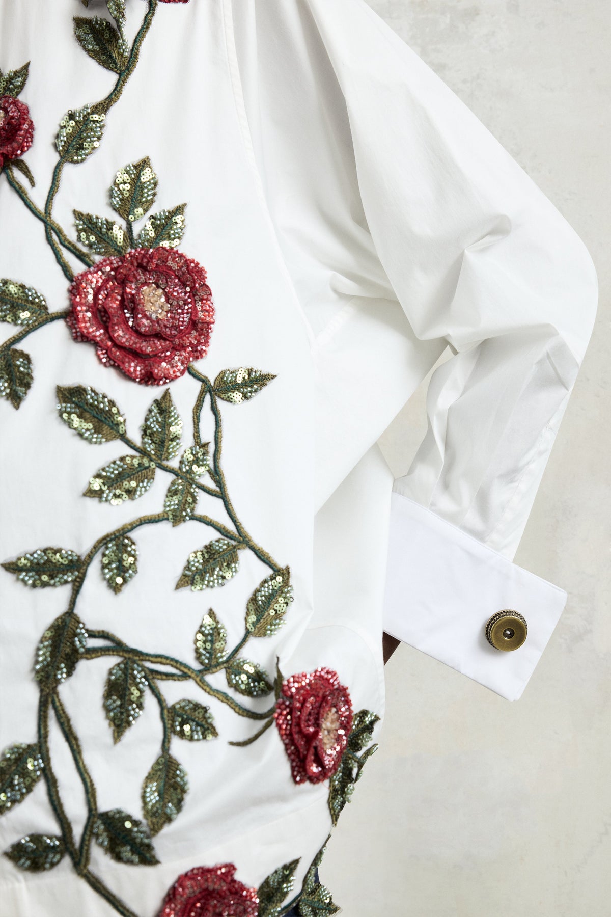 White Floral Embroidered Robespierre Shirt