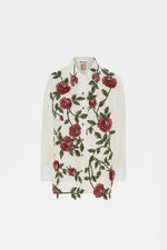White Floral Embroidered Robespierre Shirt