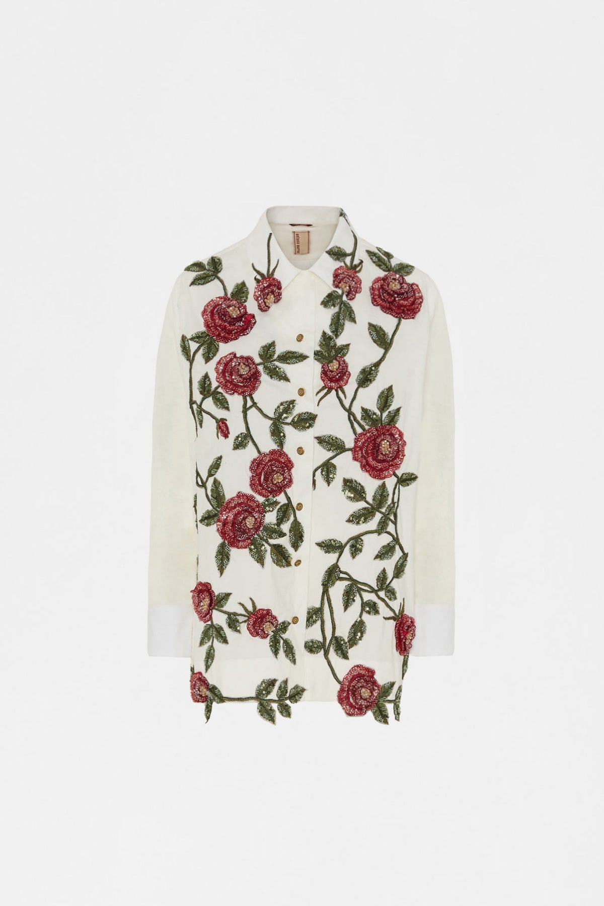 White Floral Embroidered Robespierre Shirt