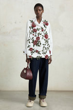 White Floral Embroidered Robespierre Shirt