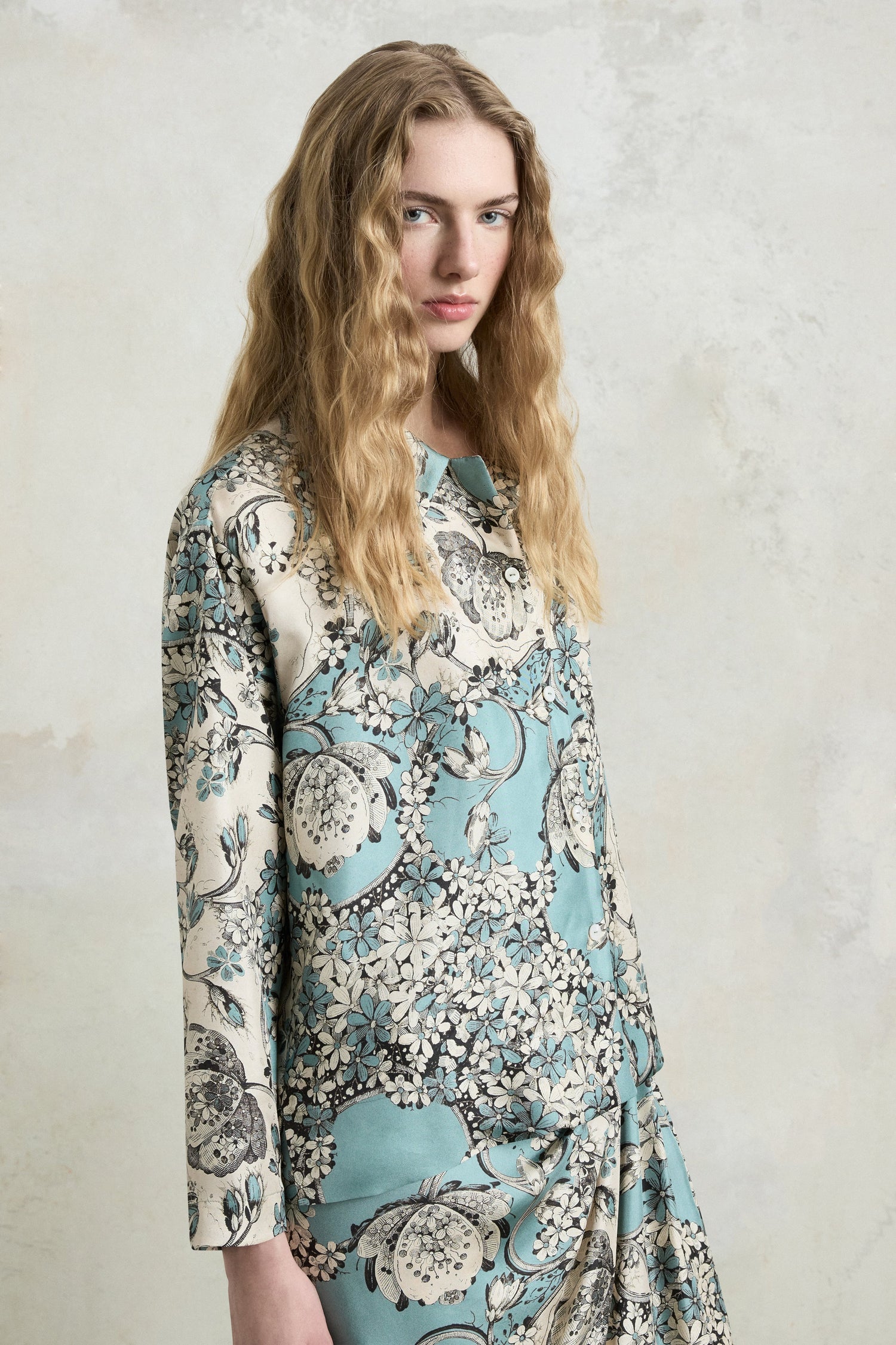 Turquoise Floral Pajama Shirt