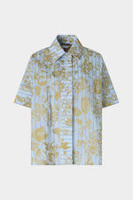 Blue Gold Floral Short-Sleeve Shirt