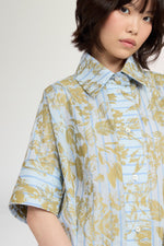 Blue Gold Floral Short-Sleeve Shirt