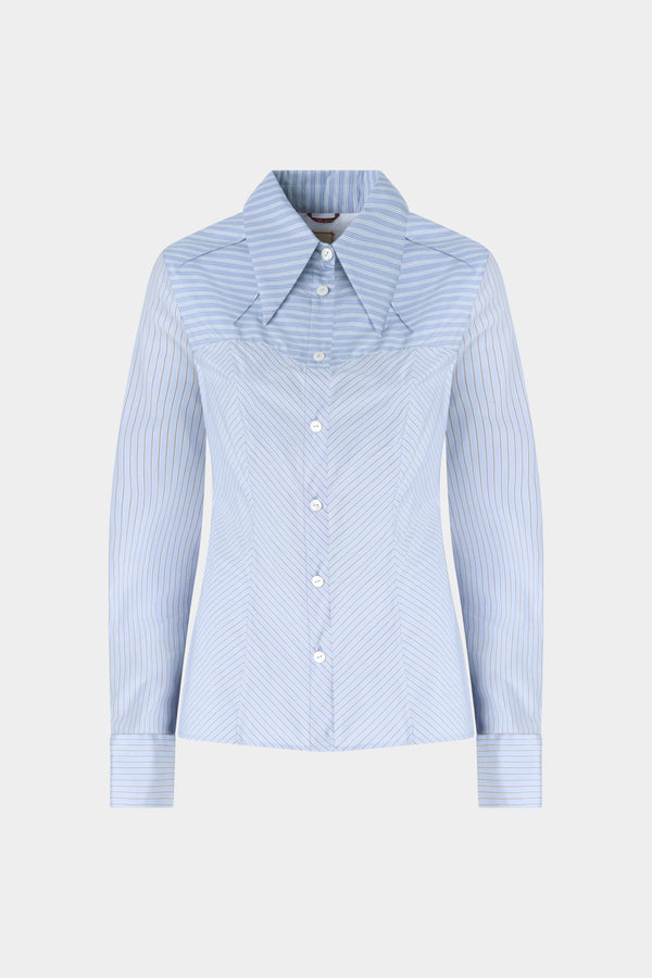 Cotton Shirt with Contrasting Striped Insert