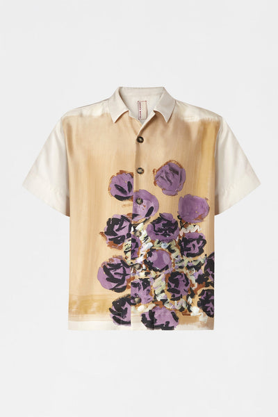 Beige Floral Silk Bowling Shirt
