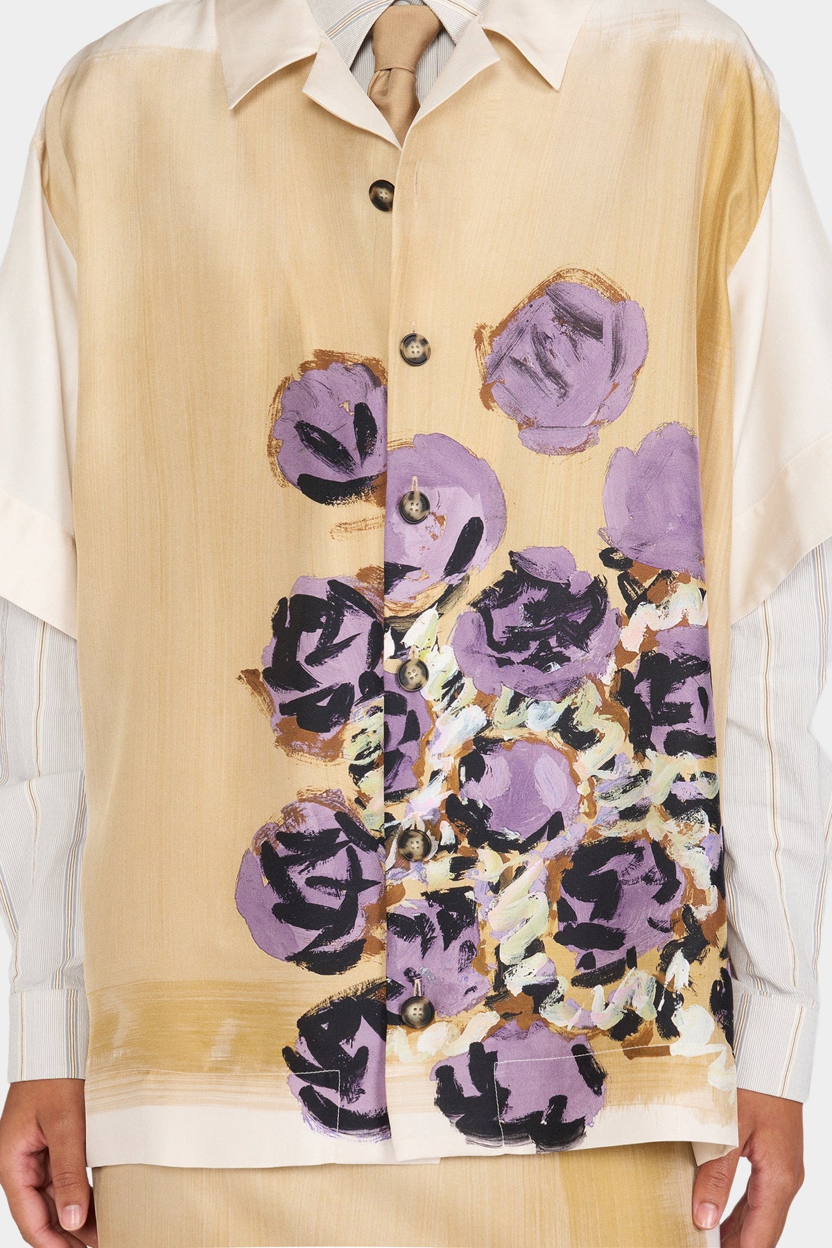 Beige Floral Silk Bowling Shirt