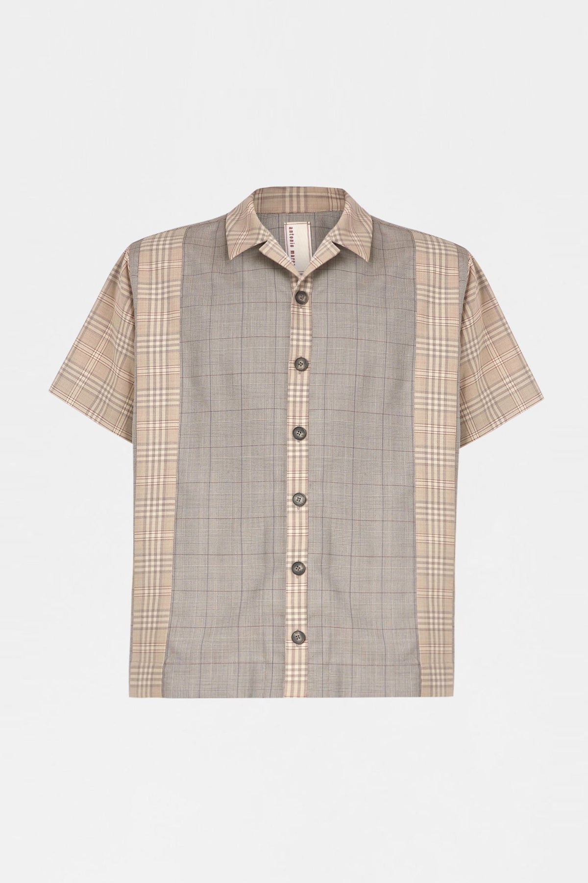 Beige Check Patchwork Shirt