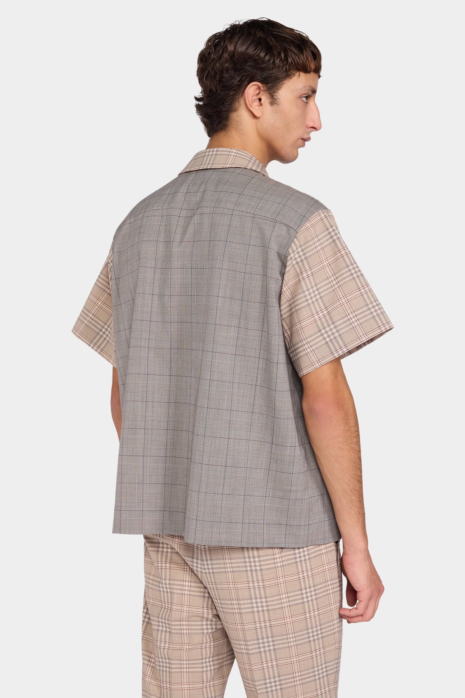 Beige Check Patchwork Shirt