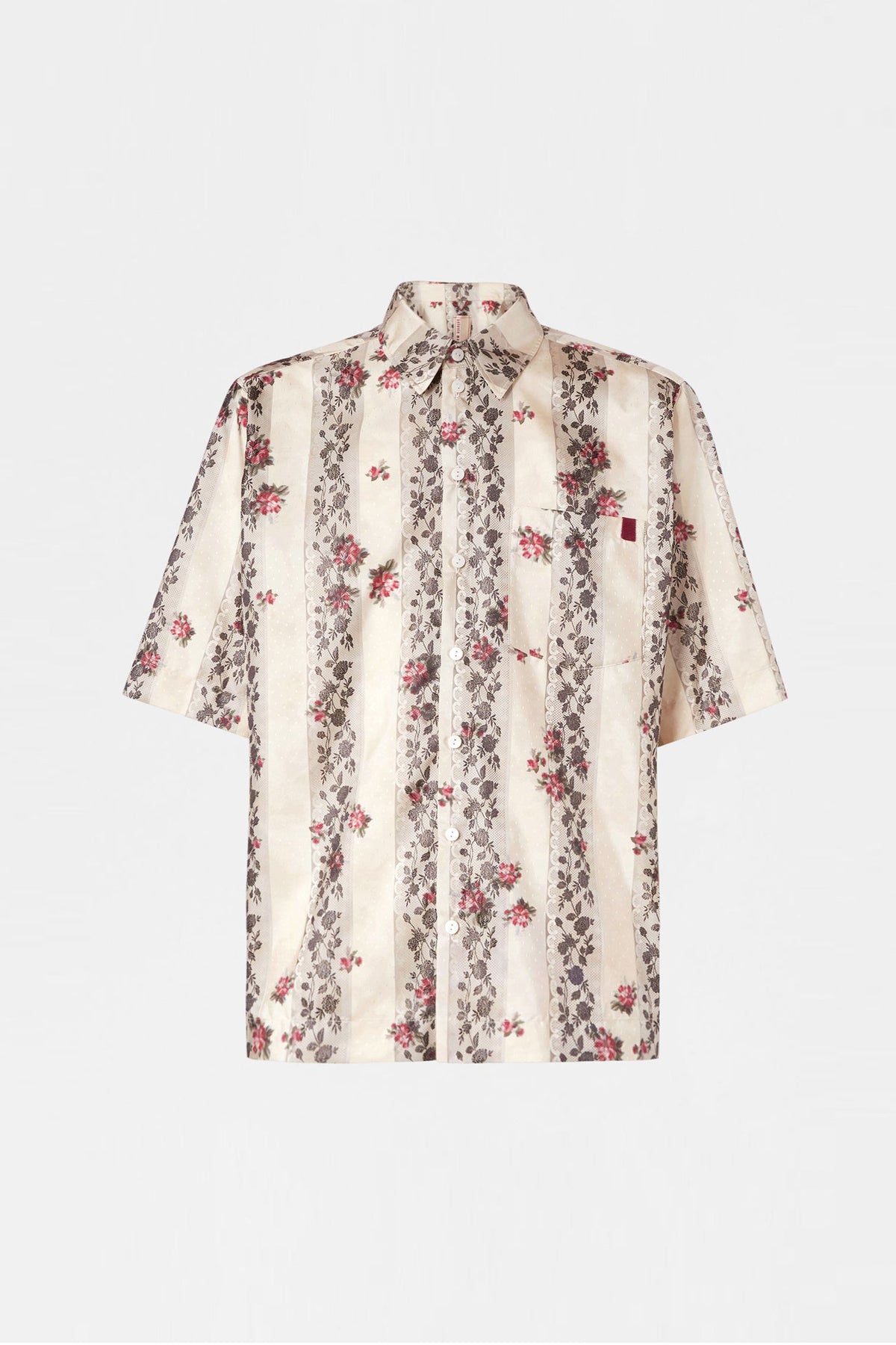Floral Stripe Boxy Short-Sleeve Shirt