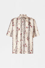 Floral Stripe Boxy Short-Sleeve Shirt