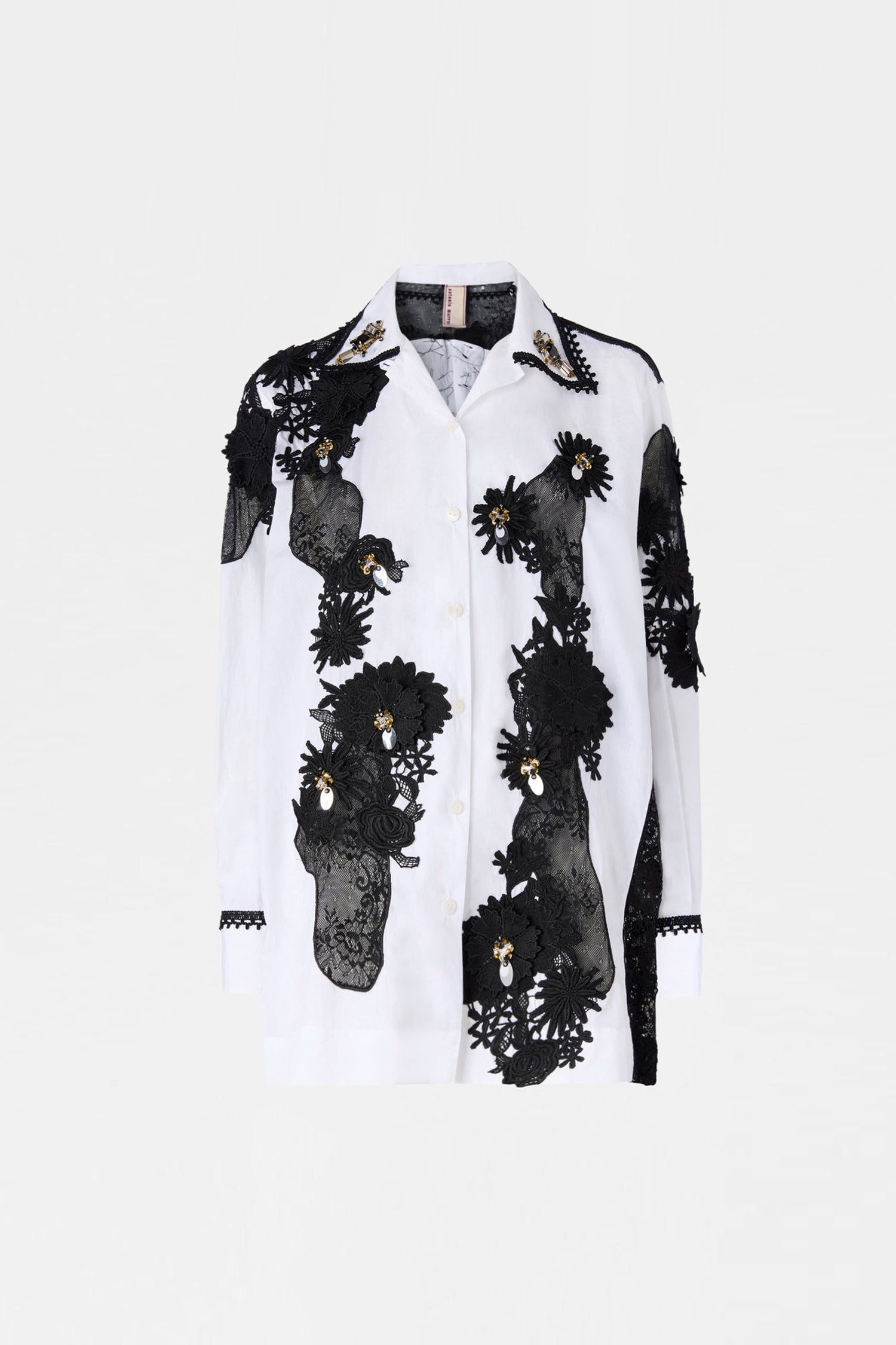 Robespierre Shirt with Black Floral Lace Patches