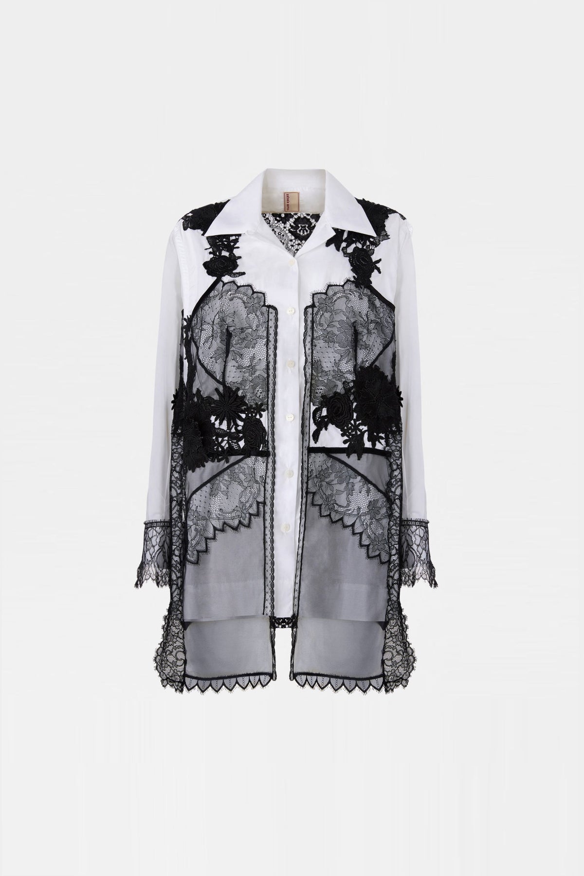 White Shirt with Black Lace Overlay