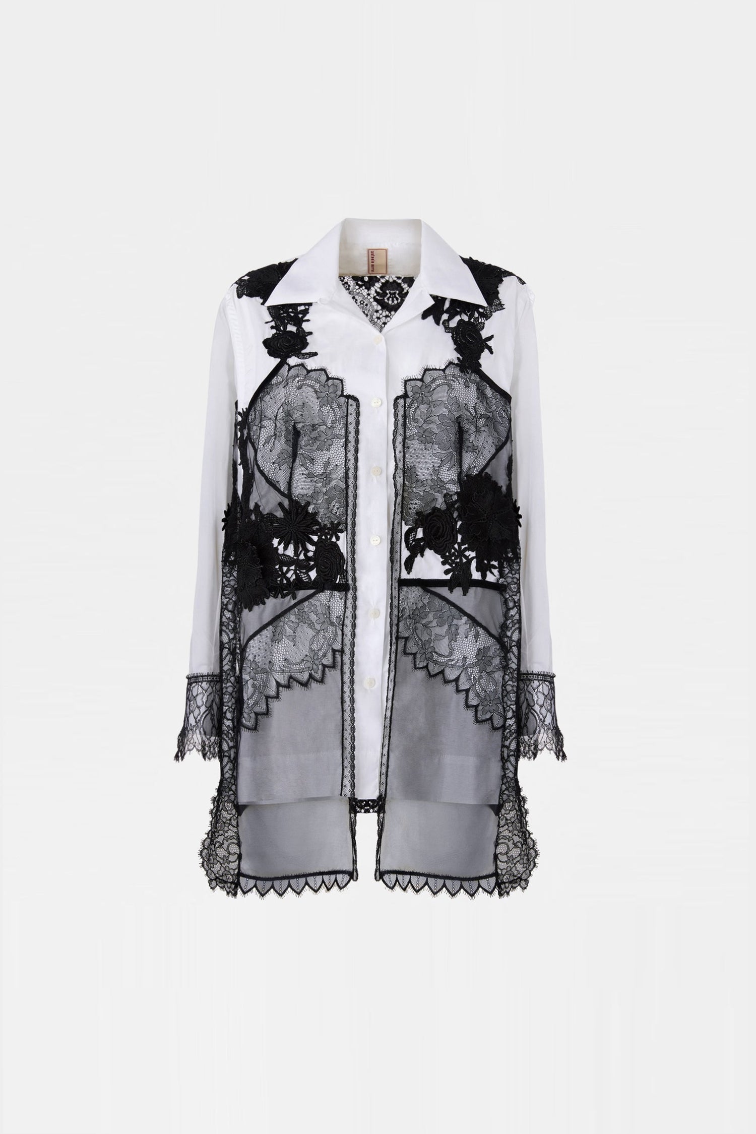 White Shirt with Black Lace Overlay