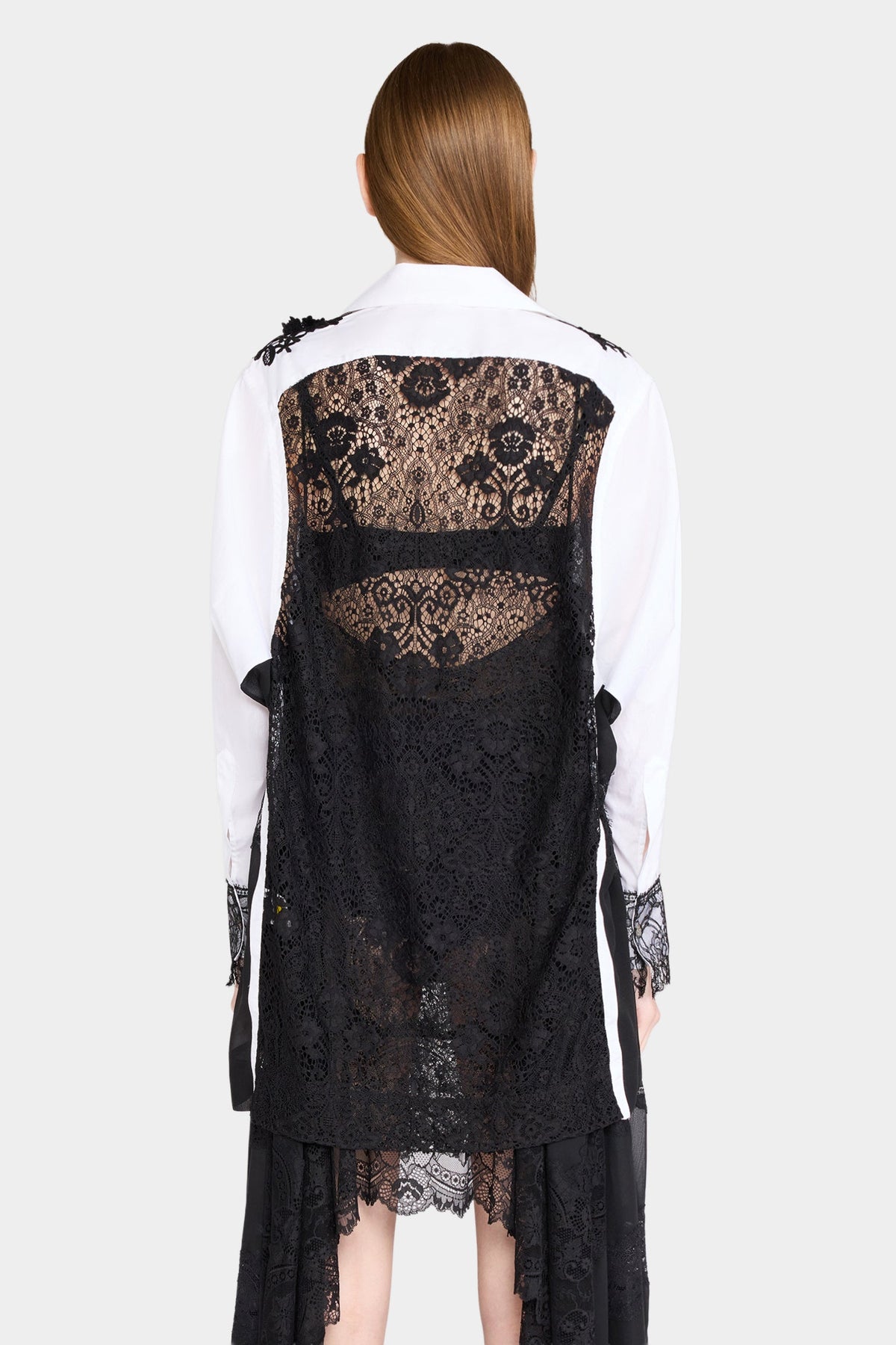 White Shirt with Black Lace Overlay