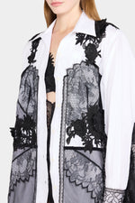 White Shirt with Black Lace Overlay