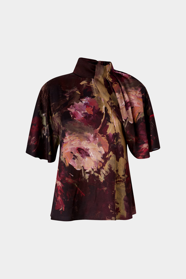 Painterly Rose Print Blouse