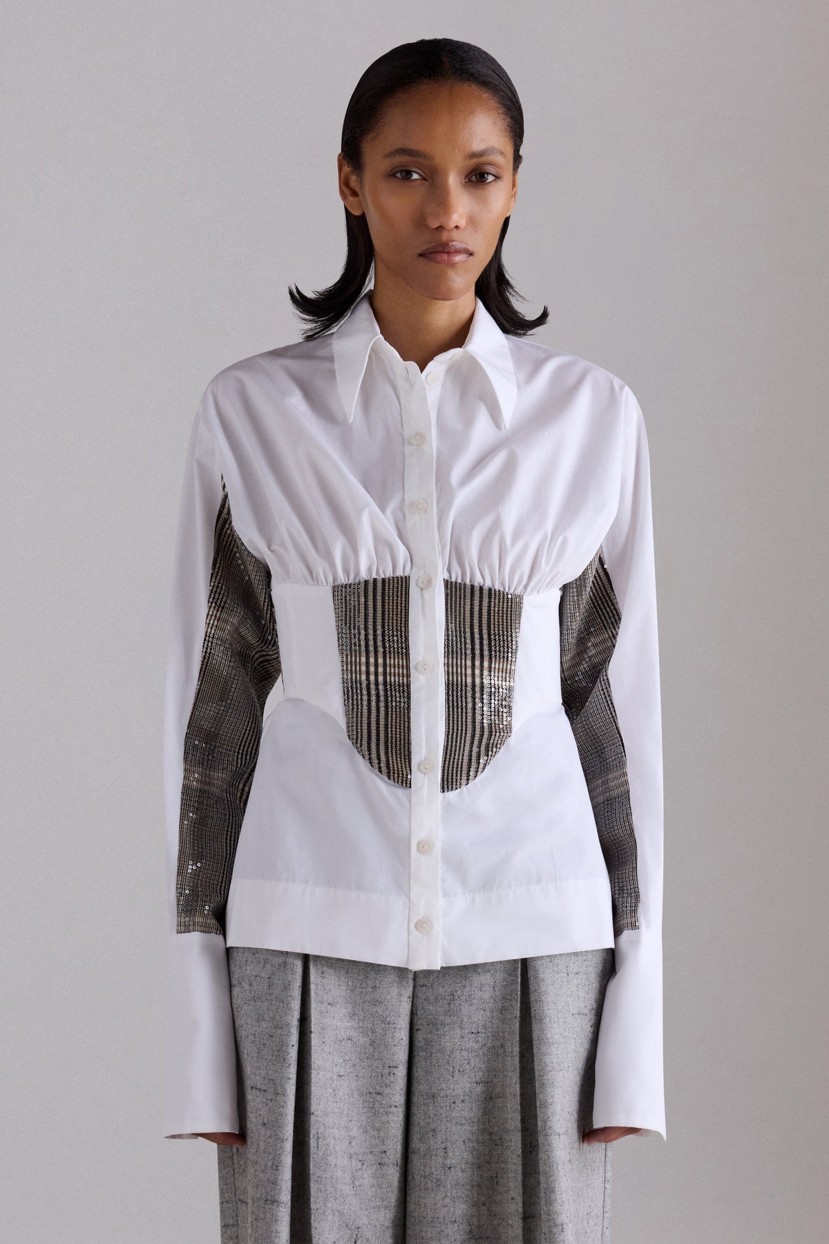 Tweed Bustier Cotton Shirt