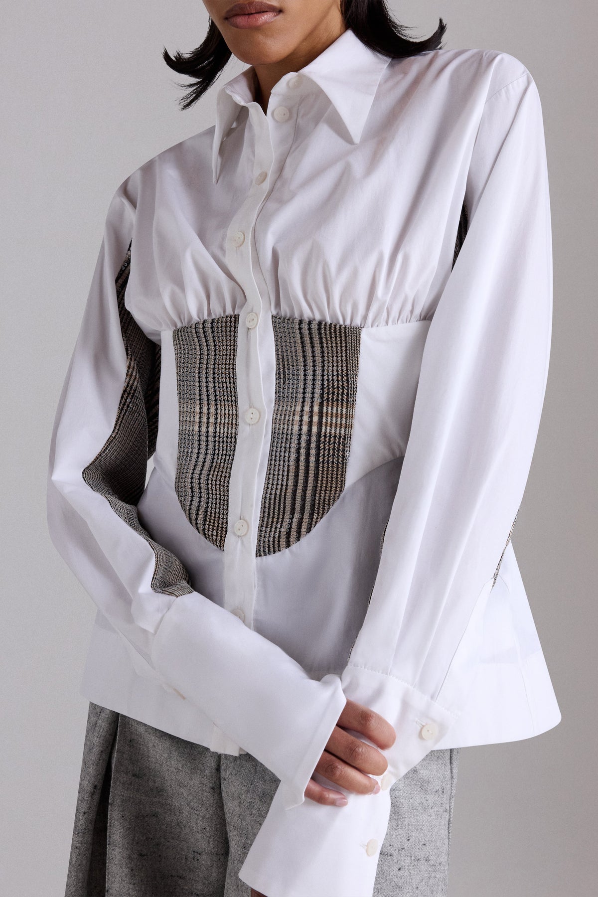 Tweed Bustier Cotton Shirt