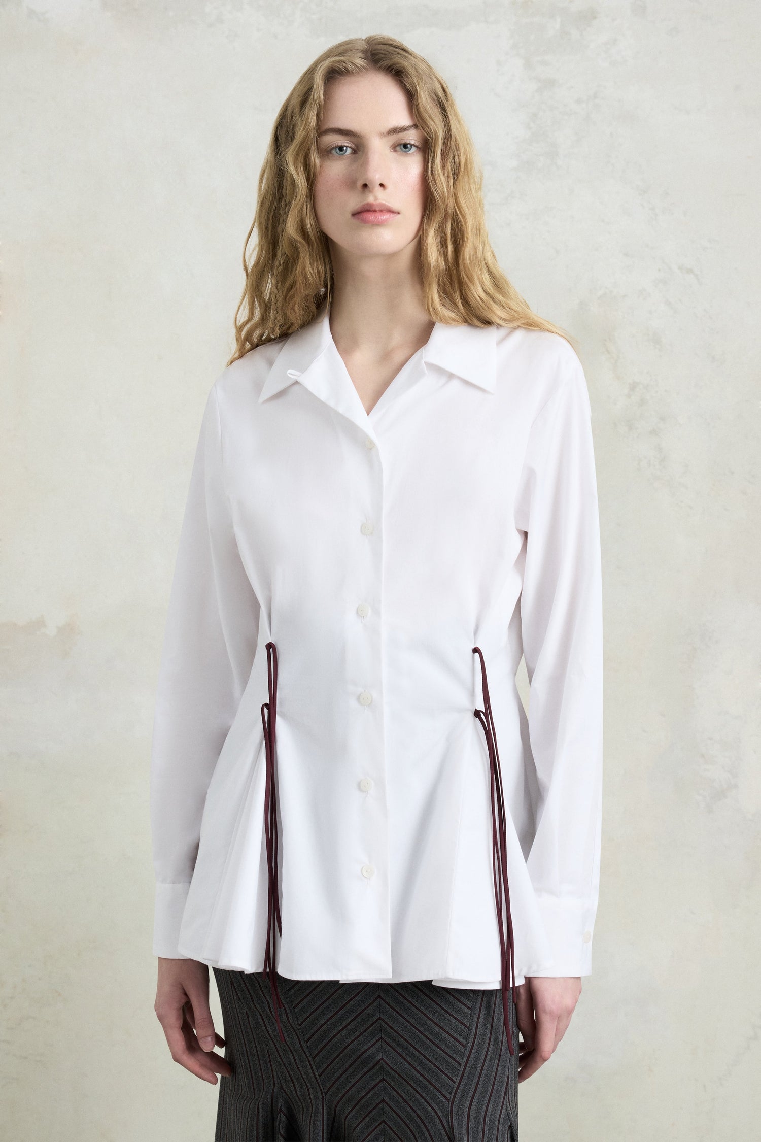 White Drawstring Waist Shirt