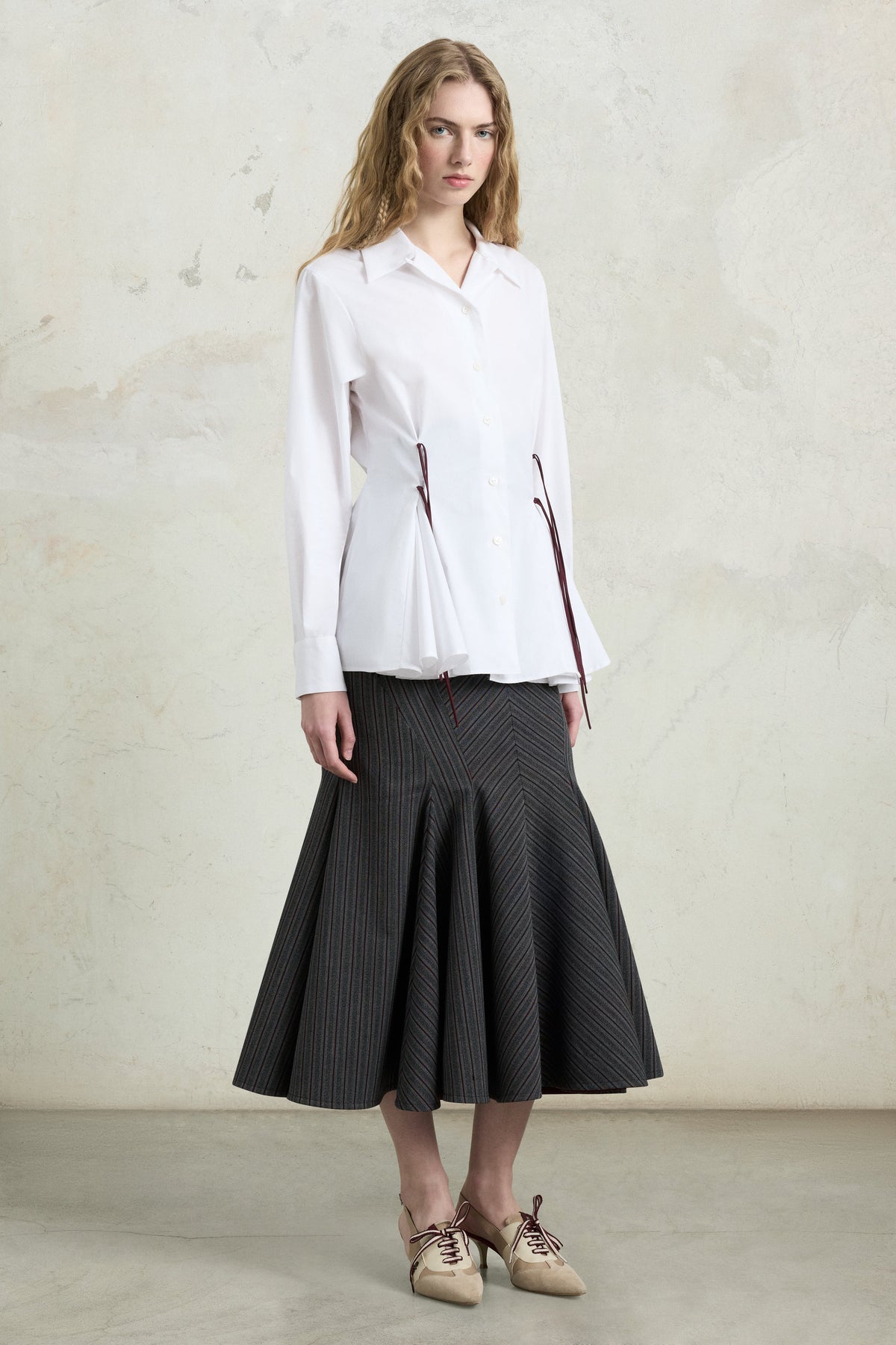 White Drawstring Waist Shirt