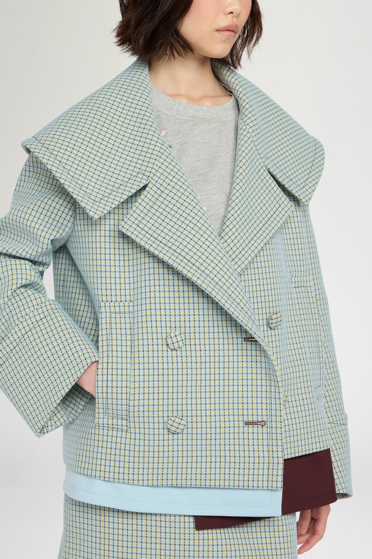 Boxy Double-breasted Jacquard Coat