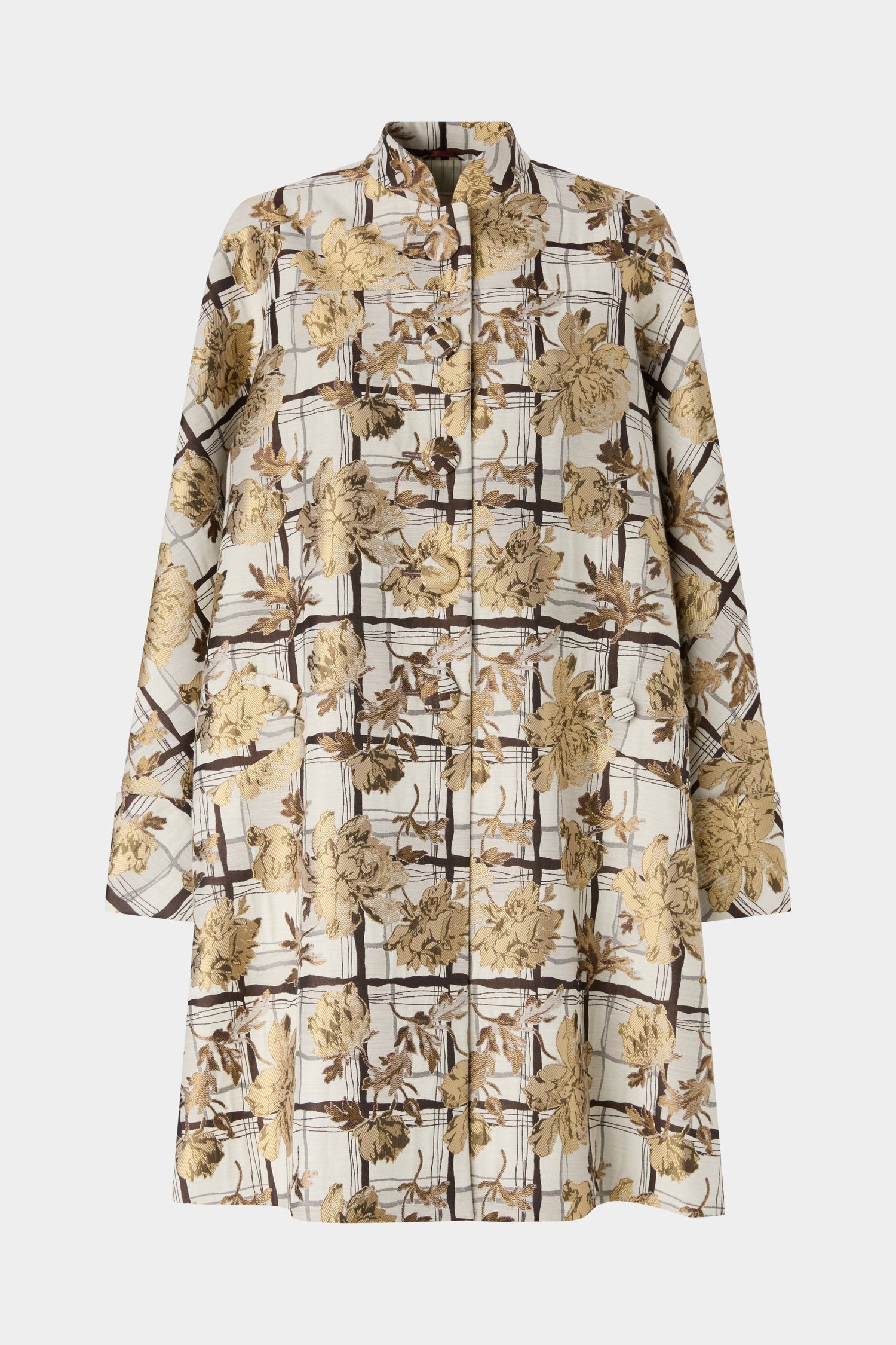 Flared Coat with Camel Pinstripe Pleated Insert