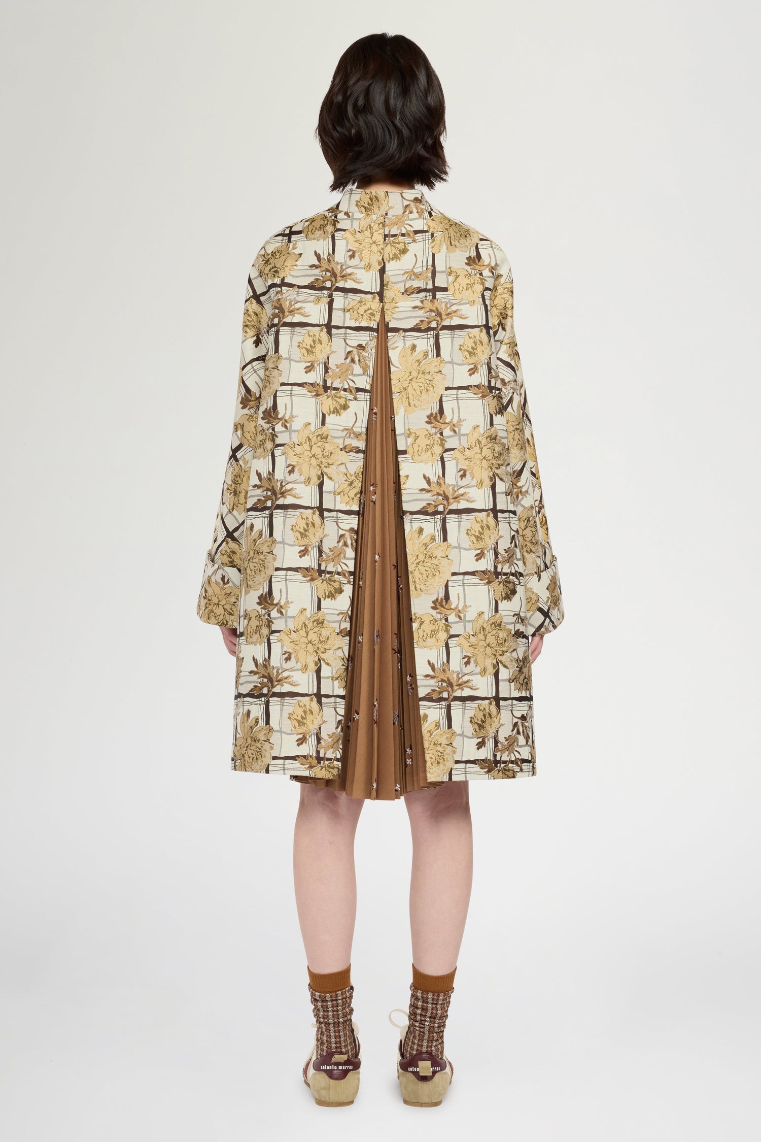 Flared Coat with Camel Pinstripe Pleated Insert