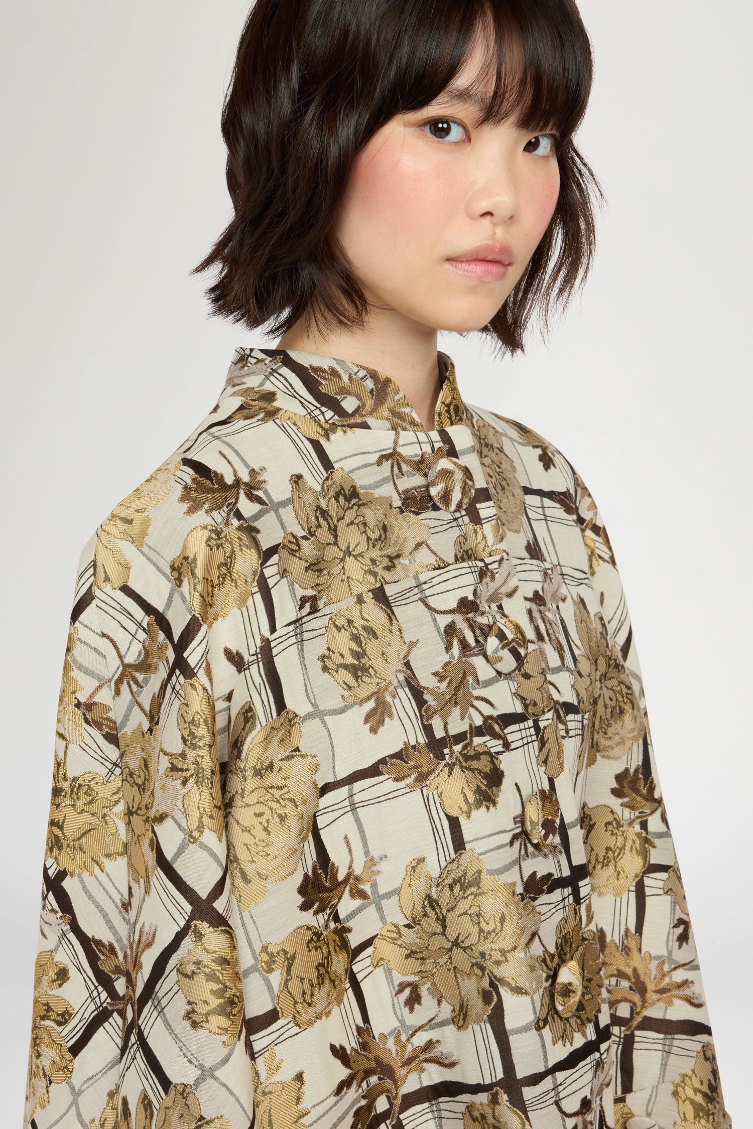 Flared Coat with Camel Pinstripe Pleated Insert