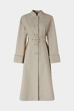 Long Micro Check Coat with Plissé Insert