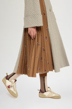 Long Micro Check Coat with Plissé Insert