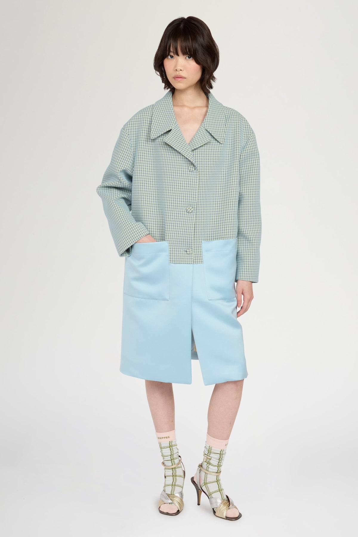 Patchwork Jacquard Coat with Color-block Panels