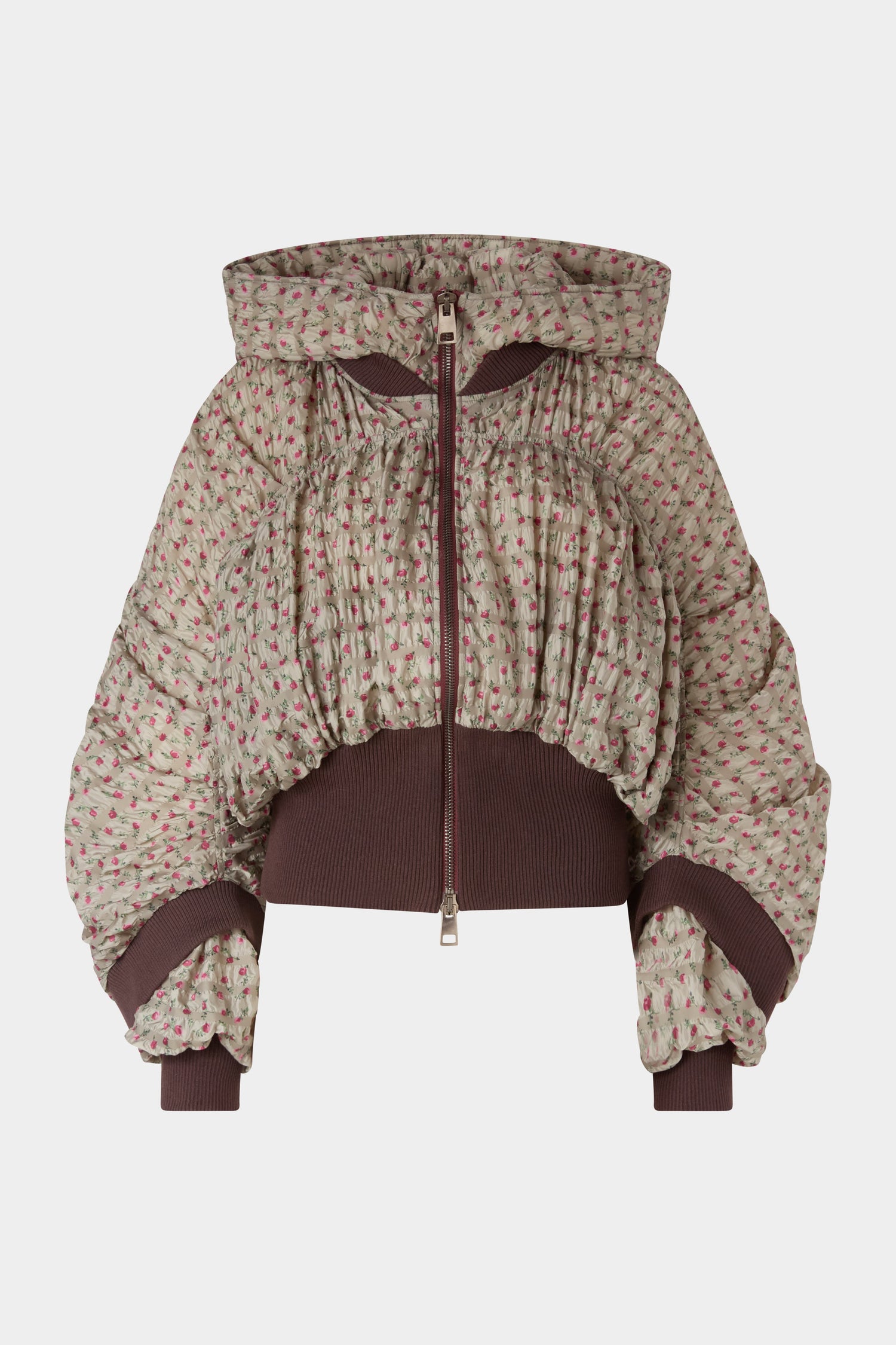 Cropped Bomber in Embossed Printed Nylon